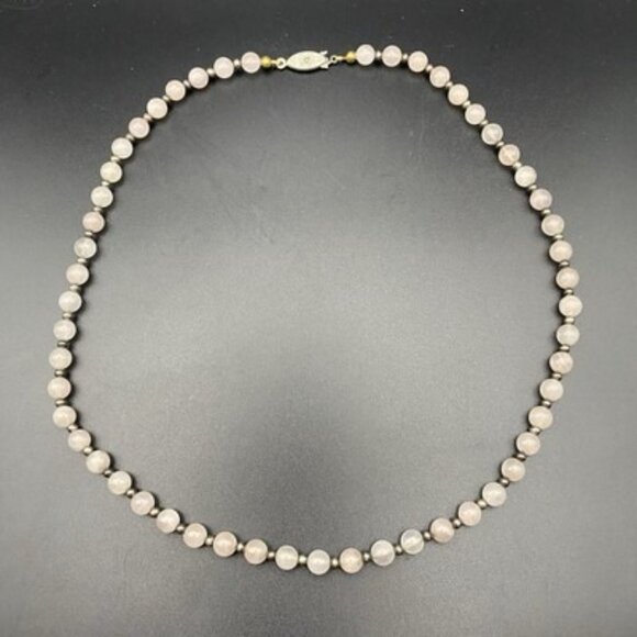Vintage Pale Rose Quartz Beaded Necklace Silver Tone 6mm 19" Healing Boho Retro - Picture 3 of 8